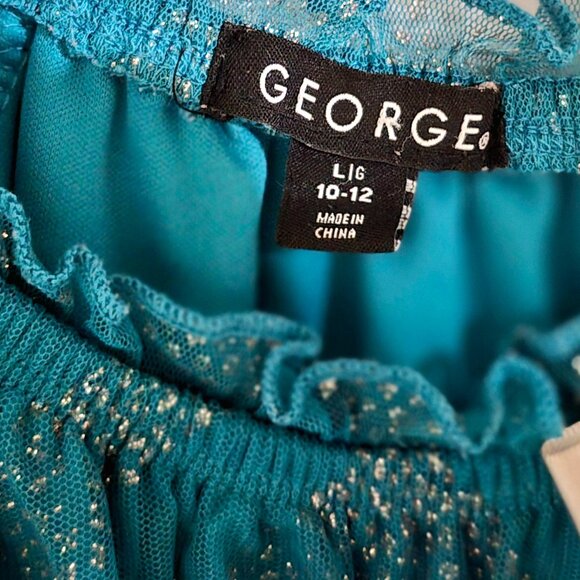 Girls Top George Size 10/12 Blue Ombre Embellished Blouse Bow Short Sleeve Spark - Picture 3 of 3